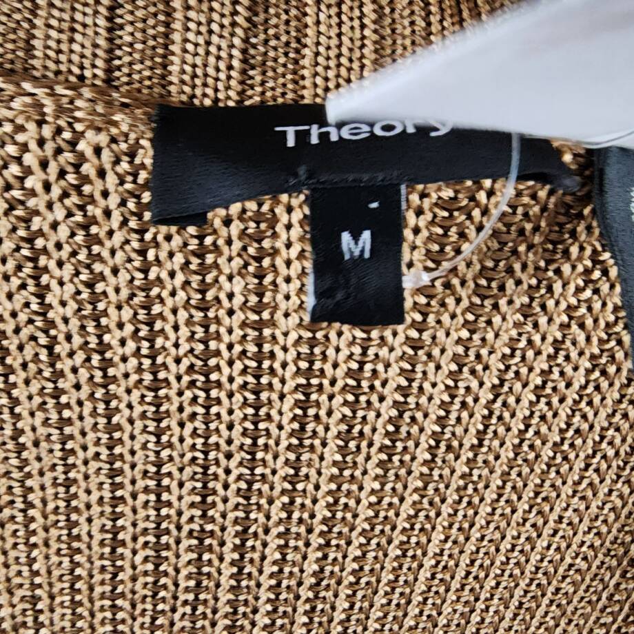 Theory Draped Back Collar Knit Sweater Women's M Toffee Brown Solid Pullover L/S