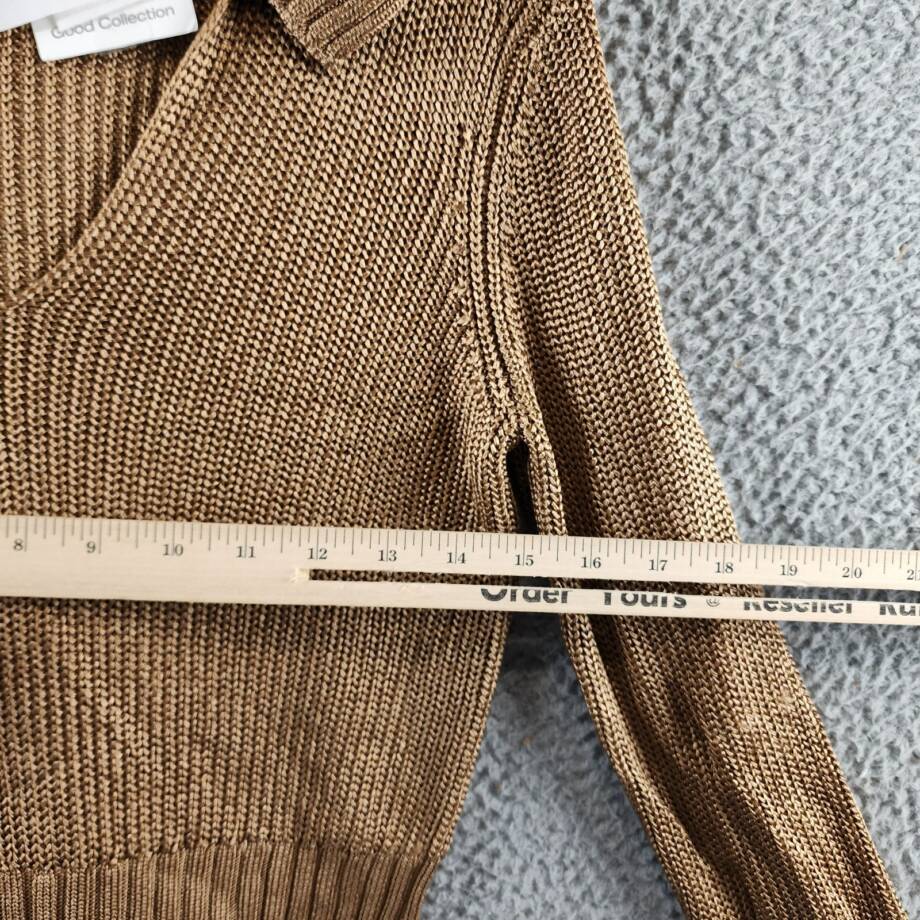 Theory Draped Back Collar Knit Sweater Women's M Toffee Brown Solid Pullover L/S