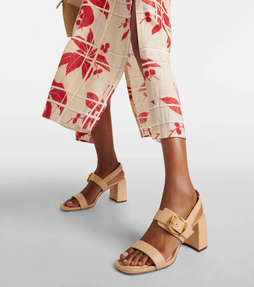Jimmy Choo Hawke 70 Block Heel Sandals Women's 39.5/9.5US Natural/Gold Buckled