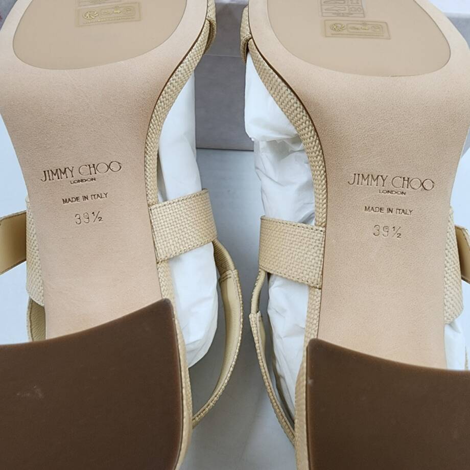 Jimmy Choo Hawke 70 Block Heel Sandals Women's 39.5/9.5US Natural/Gold Buckled