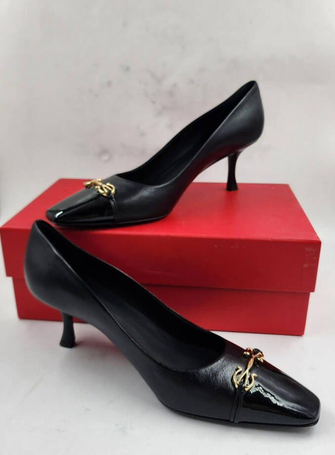 FERRAGAMO Bria Embellished Leather Pumps Women's 10 Black Pointed Toe Slip On