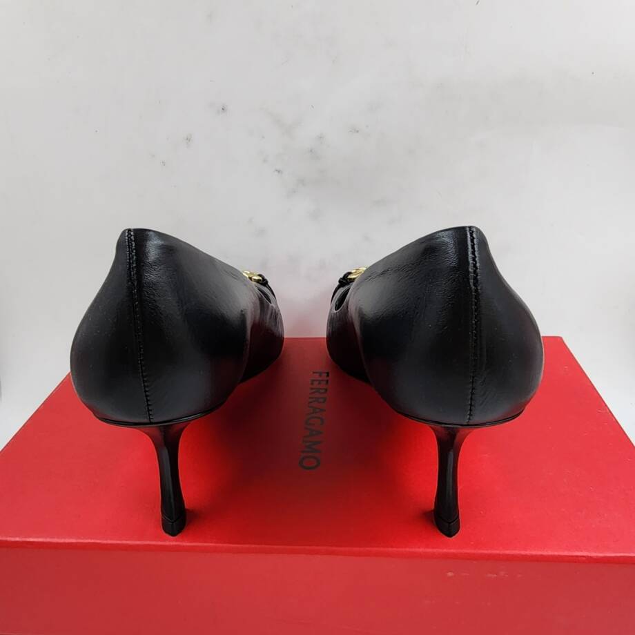 FERRAGAMO Bria Embellished Leather Pumps Women's 10 Black Pointed Toe Slip On