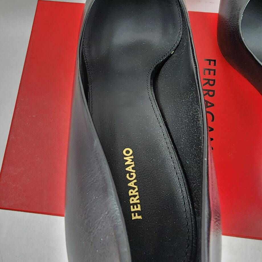 FERRAGAMO Bria Embellished Leather Pumps Women's 10 Black Pointed Toe Slip On