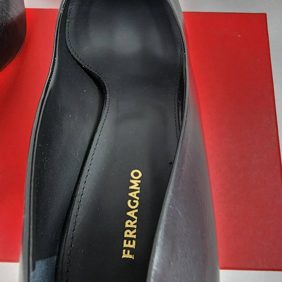 FERRAGAMO Bria Embellished Leather Pumps Women's 10 Black Pointed Toe Slip On