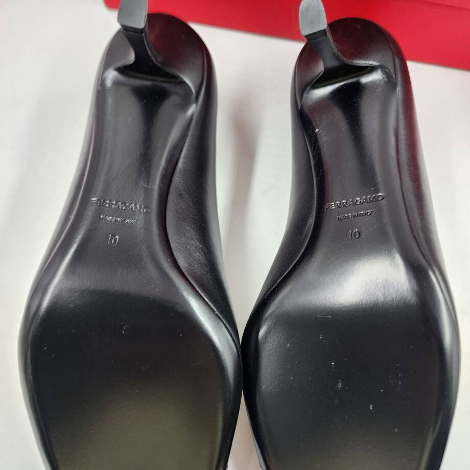 FERRAGAMO Bria Embellished Leather Pumps Women's 10 Black Pointed Toe Slip On