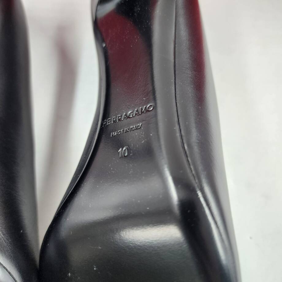 FERRAGAMO Bria Embellished Leather Pumps Women's 10 Black Pointed Toe Slip On