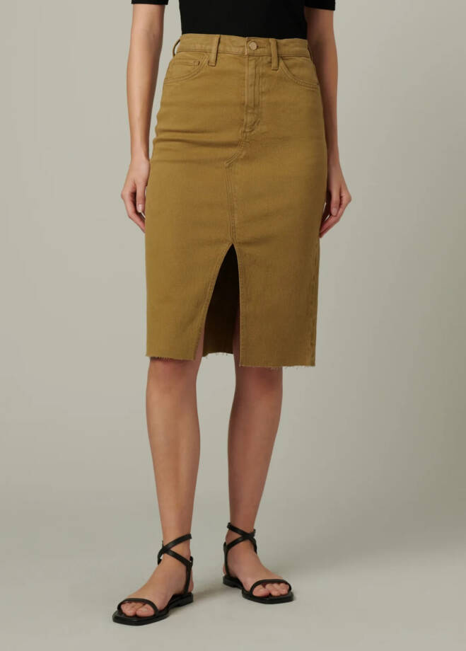 Joe's Jeans the Joplin Slit Denim Skirt Women's 24 Gothic Olive Solid Button Zip