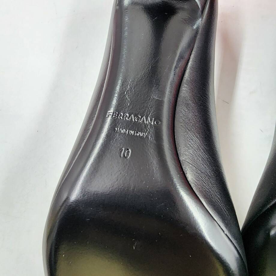 FERRAGAMO Bria Embellished Leather Pumps Women's 10 Black Pointed Toe Slip On