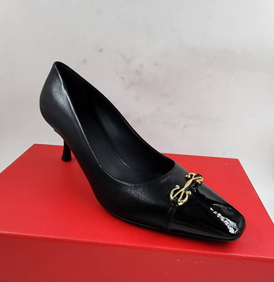 FERRAGAMO Bria Embellished Leather Pumps Women's 10 Black Pointed Toe Slip On