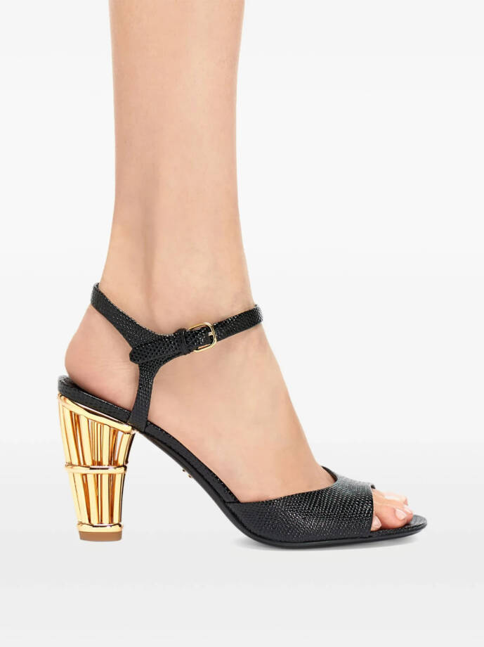 Ferragamo Nikla 85 High Heel Sandals Women's 10 Black/Gold Ankle Strap Closure