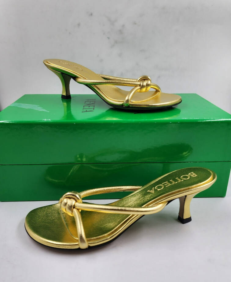 Bottega Veneta Kitten Heel Blink Mule Sandals Women's 35.5/5.5 US Gold Slip On