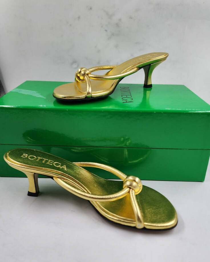 Bottega Veneta Kitten Heel Blink Mule Sandals Women's 35.5/5.5 US Gold Slip On