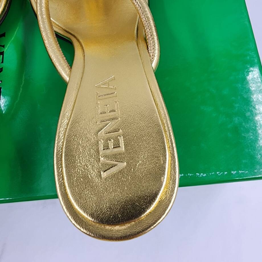 Bottega Veneta Kitten Heel Blink Mule Sandals Women's 35.5/5.5 US Gold Slip On