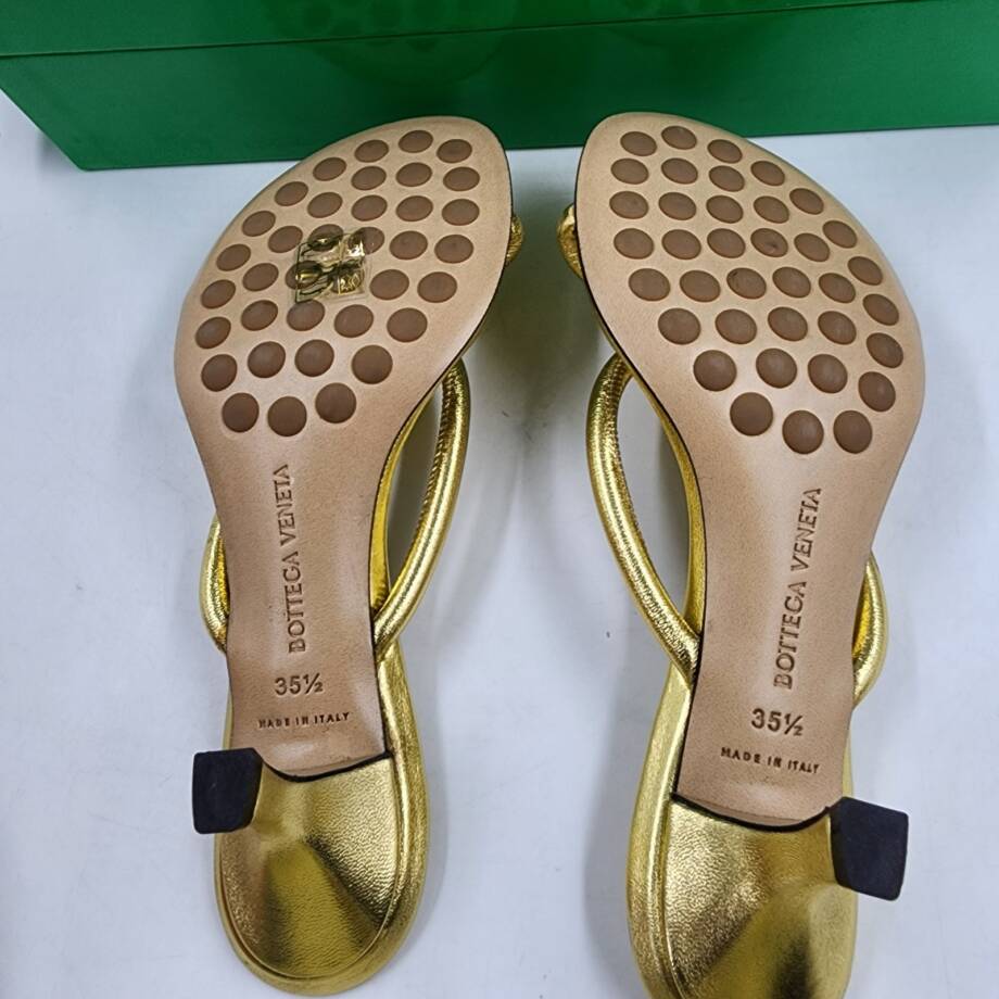 Bottega Veneta Kitten Heel Blink Mule Sandals Women's 35.5/5.5 US Gold Slip On