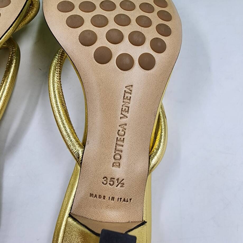 Bottega Veneta Kitten Heel Blink Mule Sandals Women's 35.5/5.5 US Gold Slip On