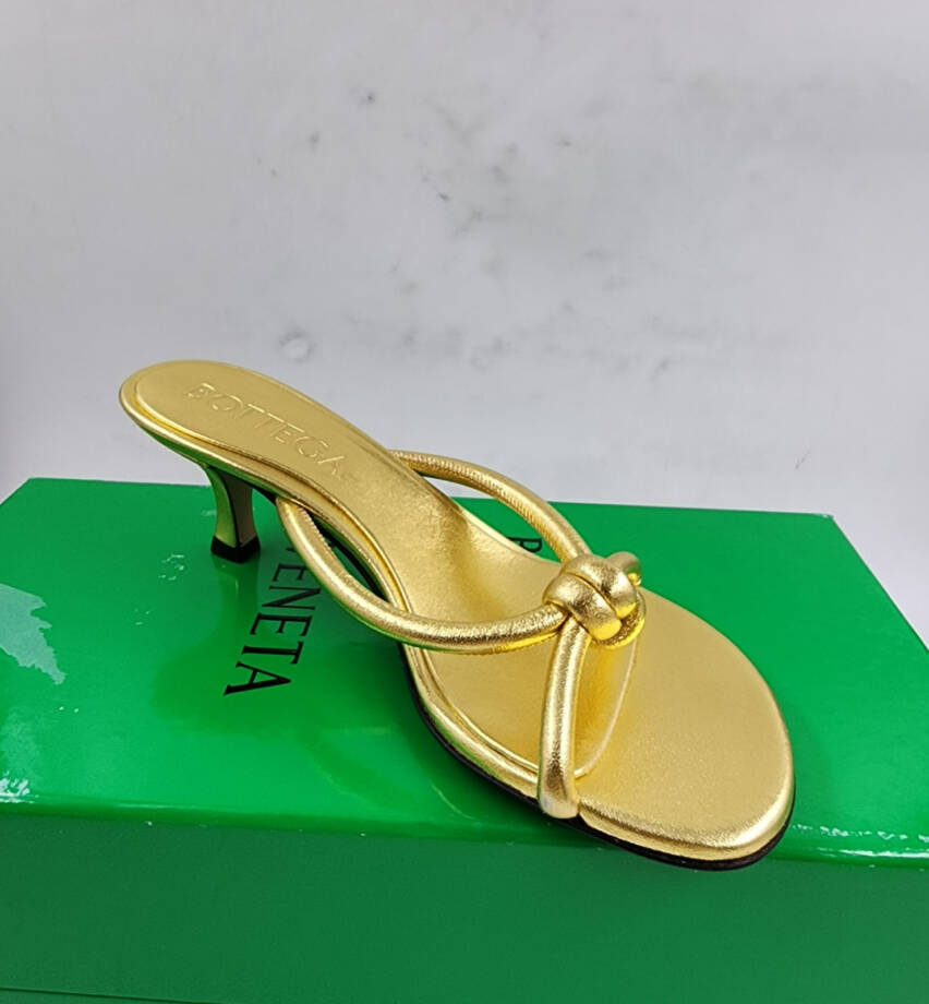 Bottega Veneta Kitten Heel Blink Mule Sandals Women's 35.5/5.5 US Gold Slip On