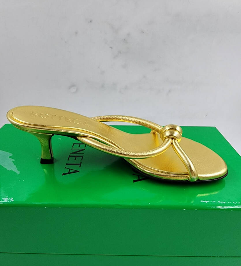 Bottega Veneta Kitten Heel Blink Mule Sandals Women's 35.5/5.5 US Gold Slip On