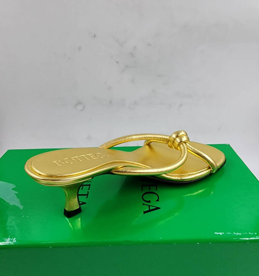 Bottega Veneta Kitten Heel Blink Mule Sandals Women's 35.5/5.5 US Gold Slip On