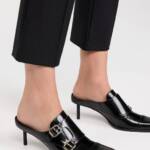 Ferragamo Anette 55 Pumps Women's 8 Black Buckled Strap Detail Square Toe SlipOn