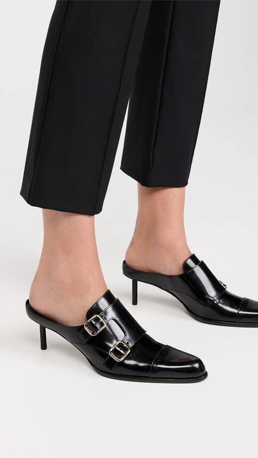 Ferragamo Anette 55 Pumps Women's 8 Black Buckled Strap Detail Square Toe SlipOn
