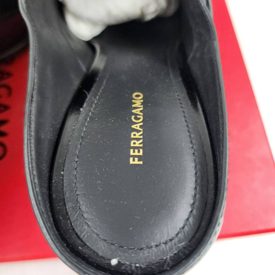 Ferragamo Anette 55 Pumps Women's 8 Black Buckled Strap Detail Square Toe SlipOn