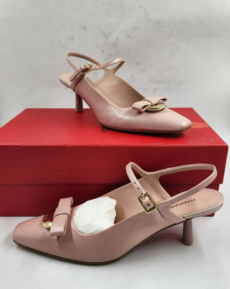 Ferragamo Ophelia Bow Slingback Pumps Women's 6.5US Pink Buckle Strap Closure