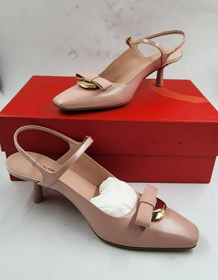Ferragamo Ophelia Bow Slingback Pumps Women's 6.5US Pink Buckle Strap Closure