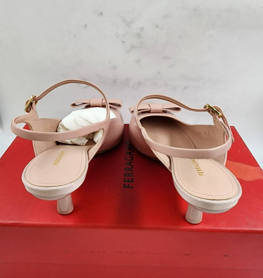 Ferragamo Ophelia Bow Slingback Pumps Women's 6.5US Pink Buckle Strap Closure