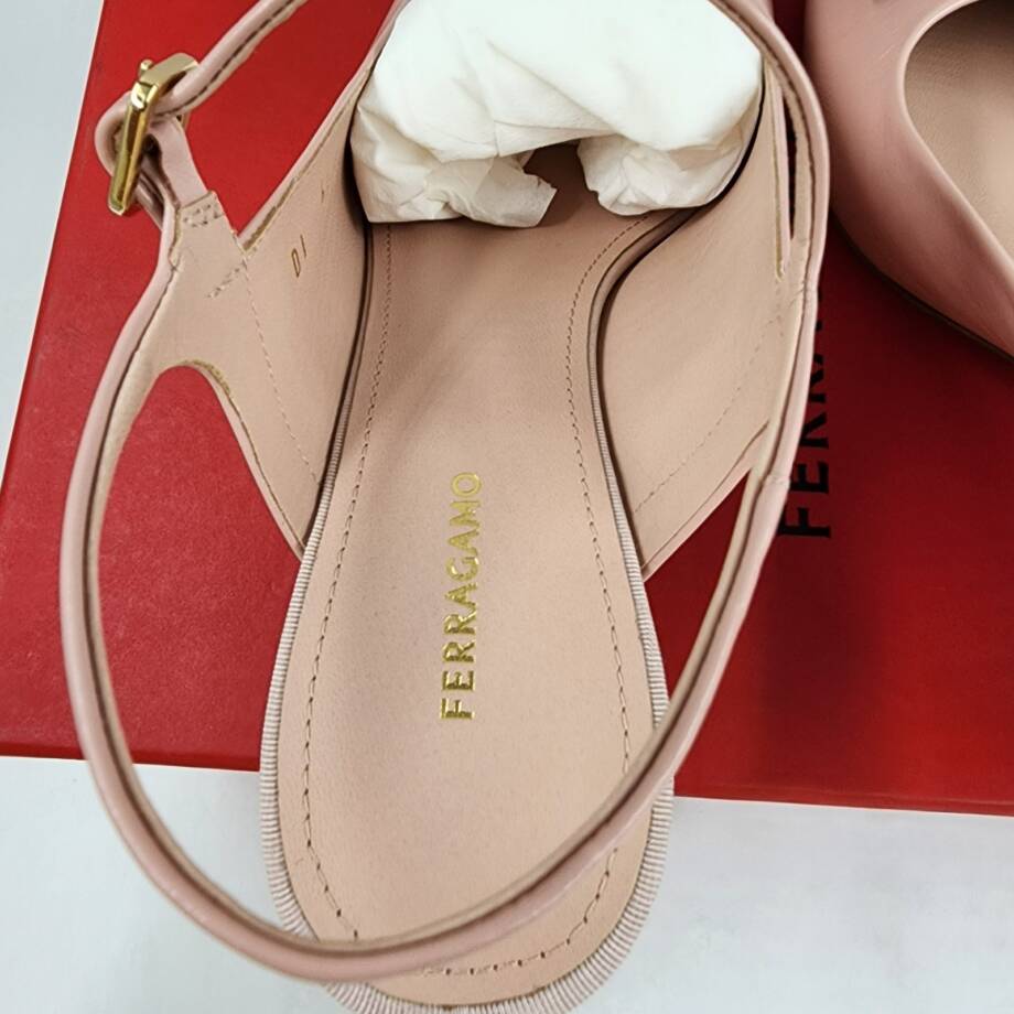 Ferragamo Ophelia Bow Slingback Pumps Women's 6.5US Pink Buckle Strap Closure