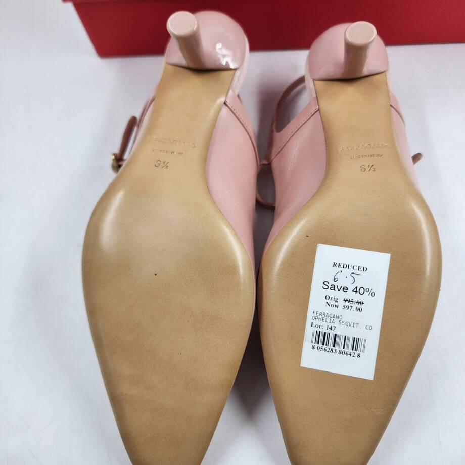 Ferragamo Ophelia Bow Slingback Pumps Women's 6.5US Pink Buckle Strap Closure