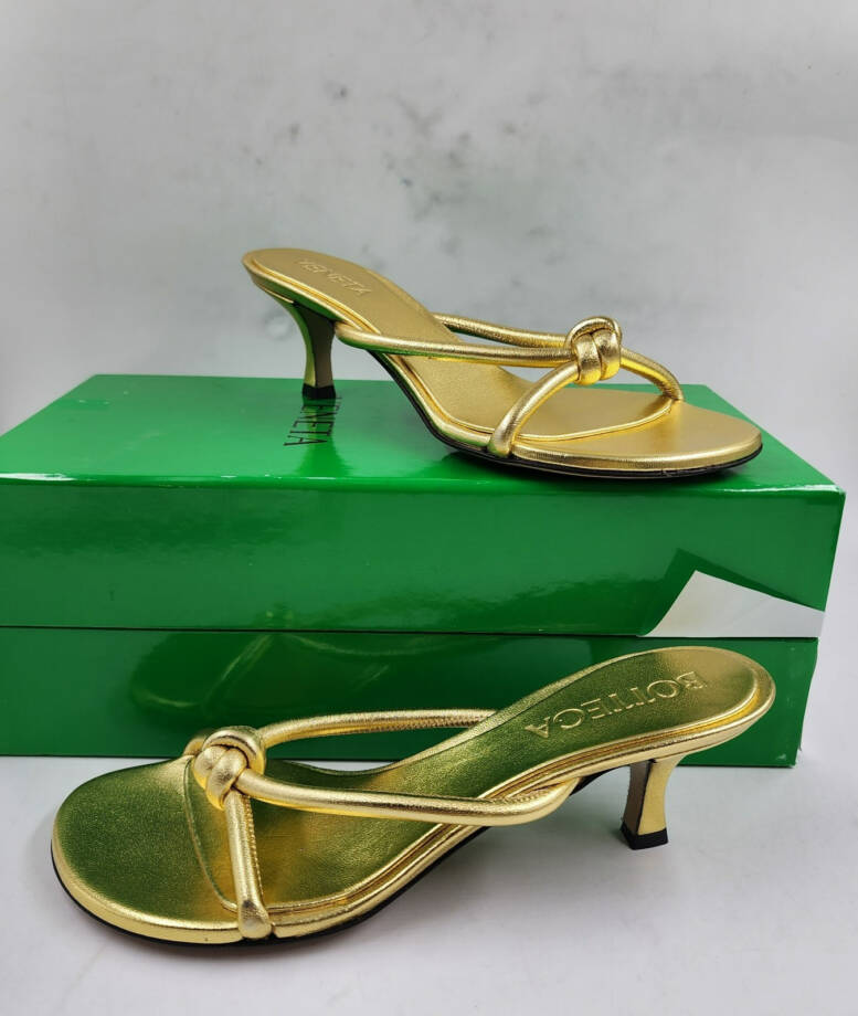 Bottega Veneta Kitten Heel Blink Mule Sandals Women's 38/8 US Gold Slip On