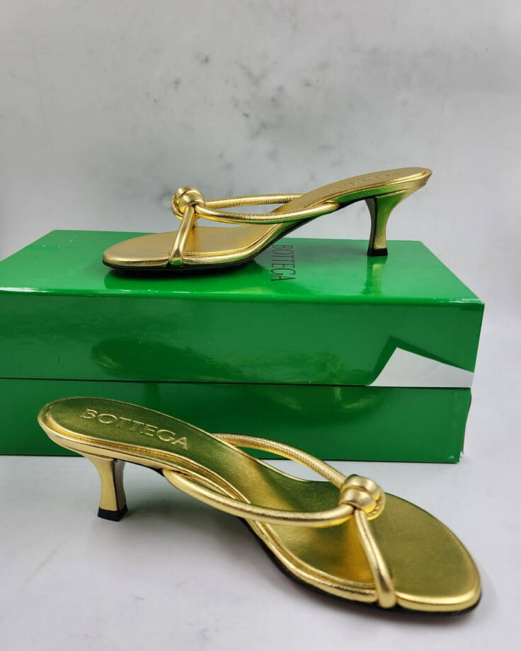 Bottega Veneta Kitten Heel Blink Mule Sandals Women's 38/8 US Gold Slip On