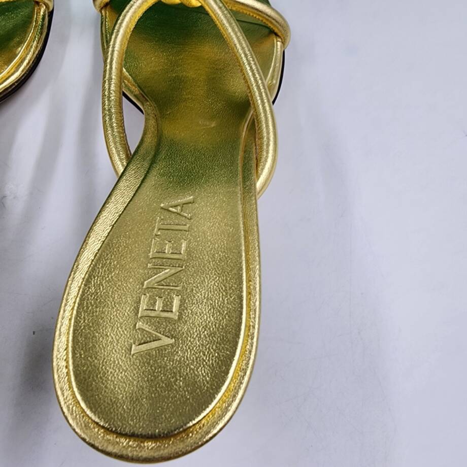 Bottega Veneta Kitten Heel Blink Mule Sandals Women's 38/8 US Gold Slip On