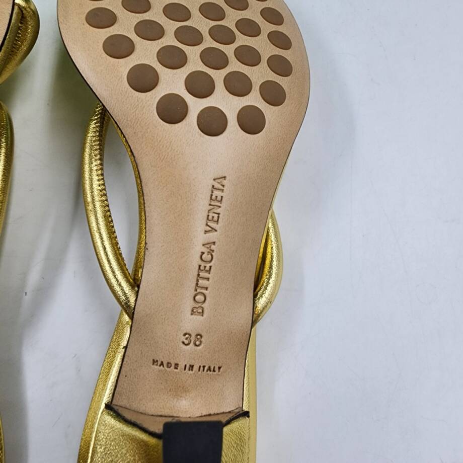 Bottega Veneta Kitten Heel Blink Mule Sandals Women's 38/8 US Gold Slip On