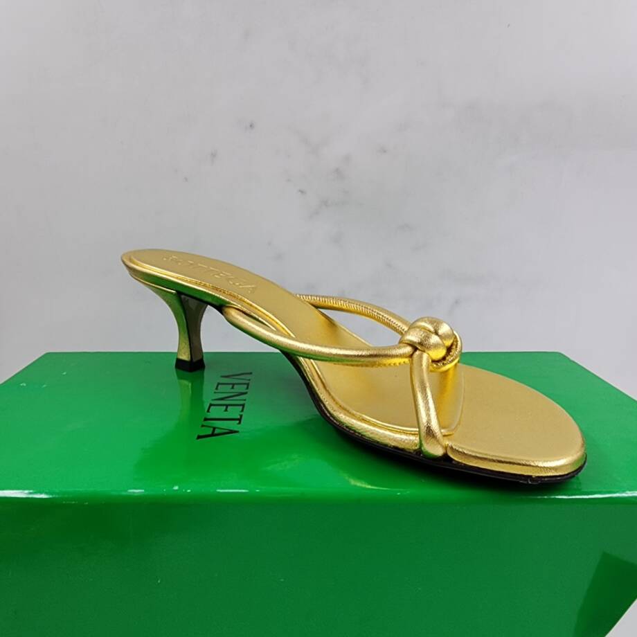 Bottega Veneta Kitten Heel Blink Mule Sandals Women's 38/8 US Gold Slip On