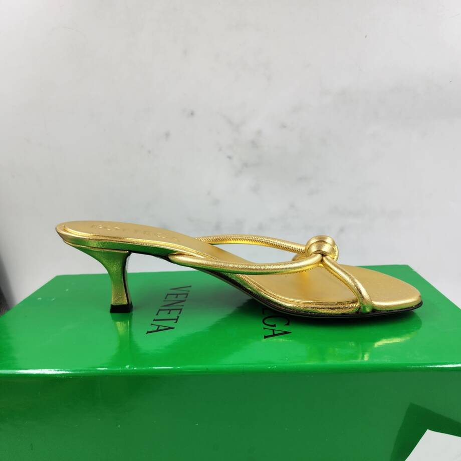 Bottega Veneta Kitten Heel Blink Mule Sandals Women's 38/8 US Gold Slip On