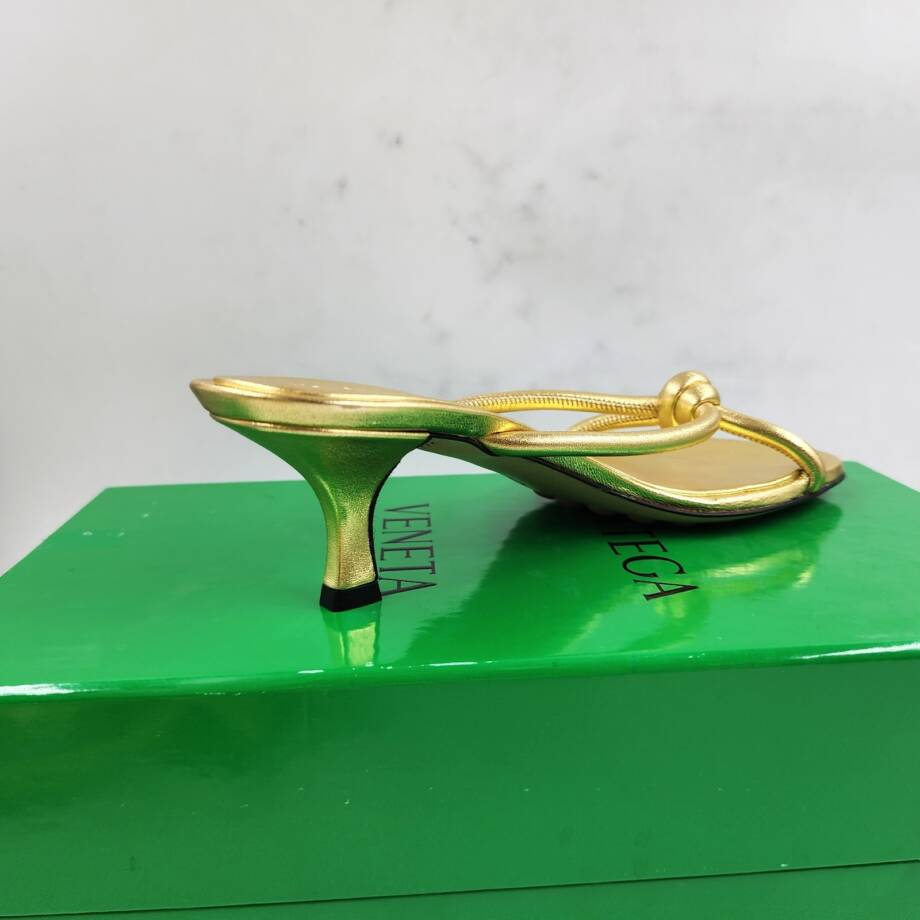 Bottega Veneta Kitten Heel Blink Mule Sandals Women's 38/8 US Gold Slip On