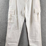 REBECCA MINKOFF Relaxed Cargo Pants Women's 24 Alabaster Zip & Button Closure
