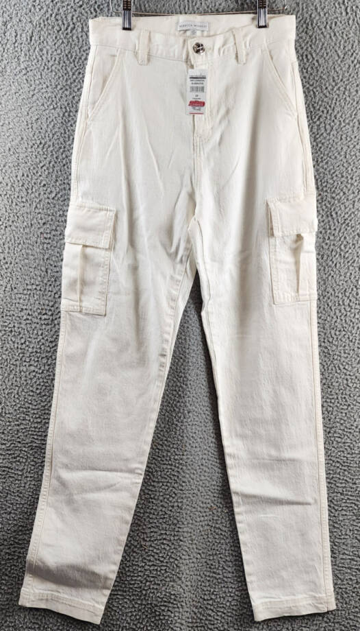 REBECCA MINKOFF Relaxed Cargo Pants Women's 24 Alabaster Zip & Button Closure