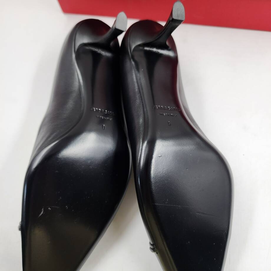 FERRAGAMO Bria Embellished Leather Pumps Women's 9 Black Pointed Toe Slip On