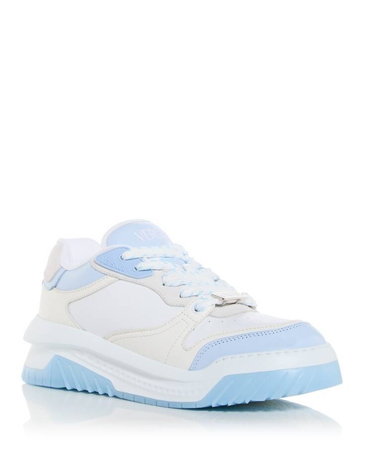 Versace Odissea Leather Low Top Sneakers Men 46 White/Light Blue Lace Up Closure