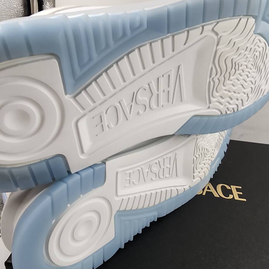 Versace Odissea Leather Low Top Sneakers Men 46 White/Light Blue Lace Up Closure