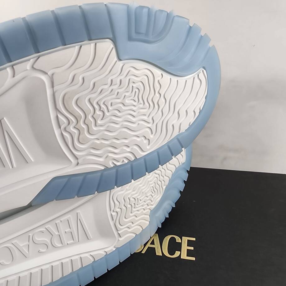 Versace Odissea Leather Low Top Sneakers Men 46 White/Light Blue Lace Up Closure