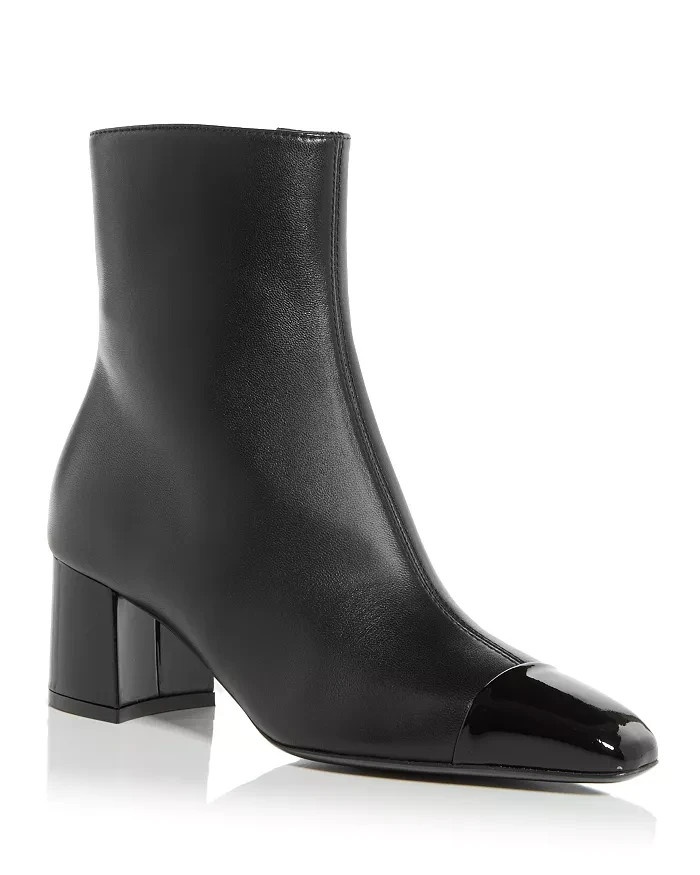 Ferragamo Sambi Block Heel Leather Booties Women's 6 Black Side Zip Closure