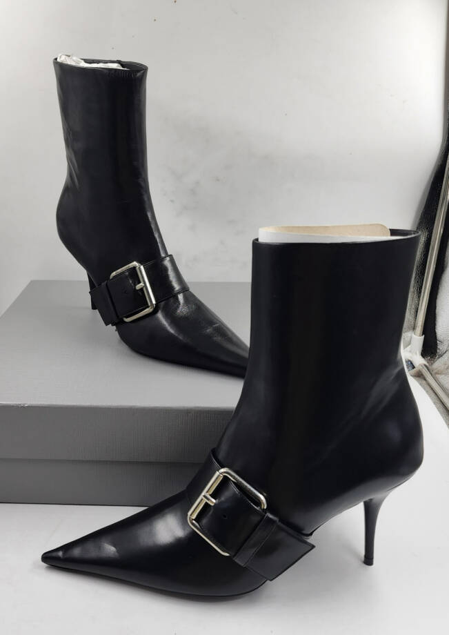Balenciaga Knife Belted M80 Booties Women's 41/11US Black Pointed Toe Side Zip