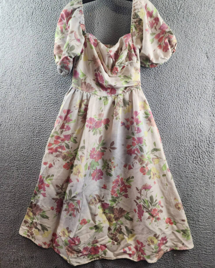 Shoshanna Zarah Linen-Blend Midi Dress Women's 6 Pink Multi Back Zip Closure S/S