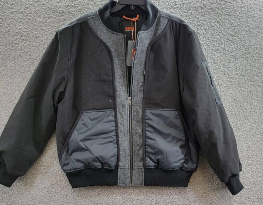 BASS OUTDOOR Hero Mixed Media Zip-Front Bomber Jacket Men's L Black /Gray L/S