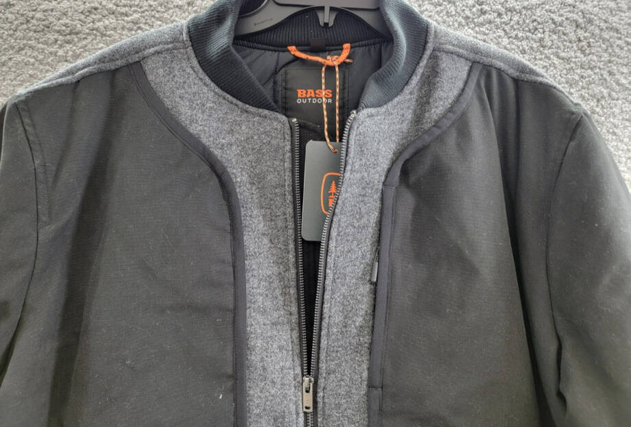 BASS OUTDOOR Hero Mixed Media Zip-Front Bomber Jacket Men's L Black /Gray L/S