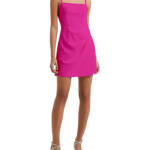 French Connection Whisper Straight-Neck Strappy Dress Women's 0 Wild Rosa Zipped