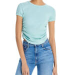 MOTHER The It's a Cinch Side Ruched Tee Women's XS Eggshell Blue Pullover